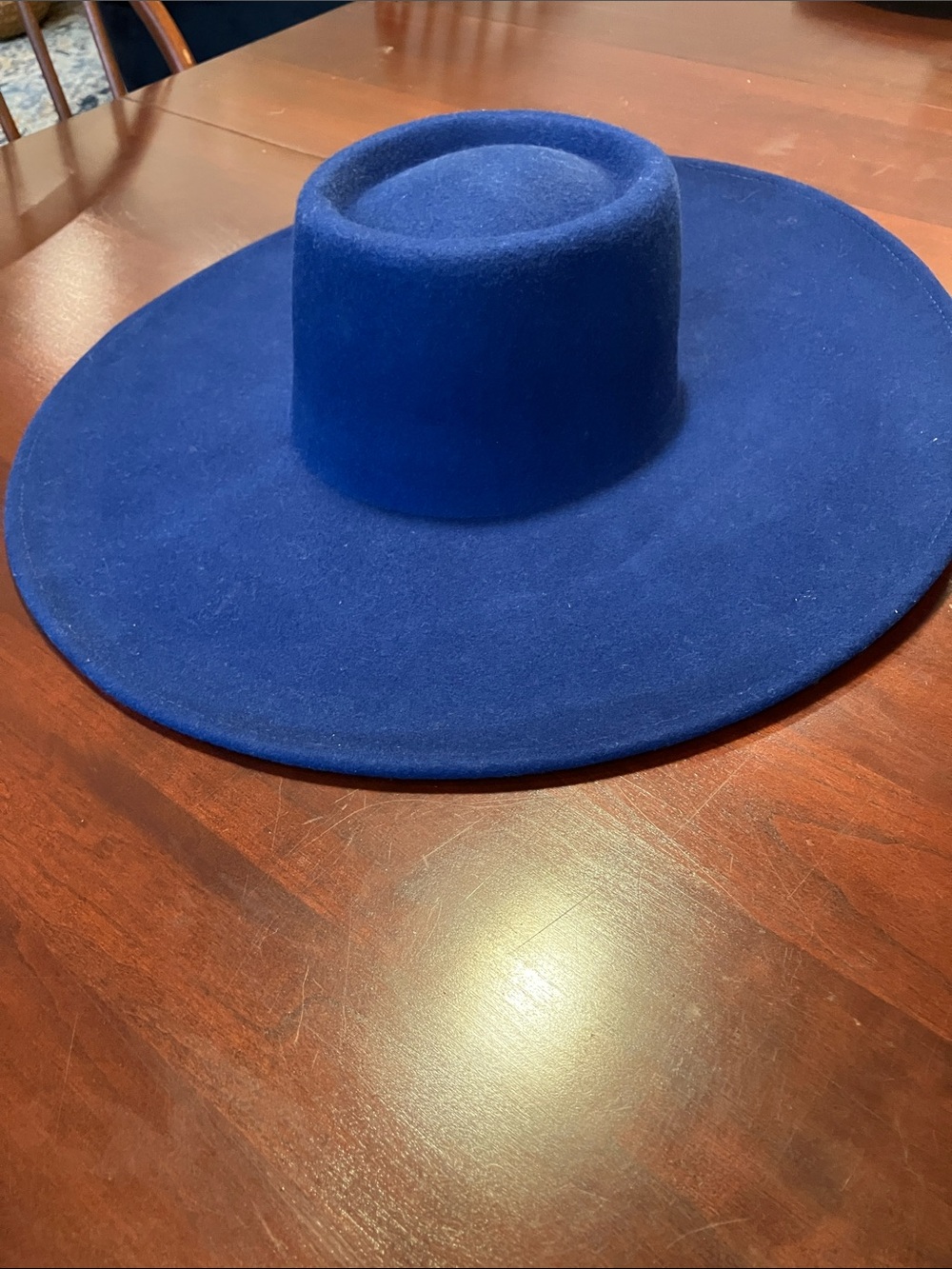Anthropologie Very wide brim royal blue wool felt boaters hat